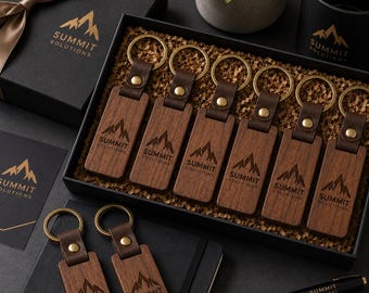 Custom Logo Walnut Wood Keychains | Bulk Engraved Corporate Gifts | Personalized Wooden Keychain Favors | Wedding, Event & Business Branding
