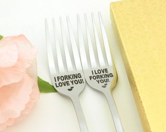 Gepersonaliseerde vorkenset, I Love Forking You, I Forking Love You, gegraveerde vorkenset, aangepaste vorkenset, 1e verjaardagscadeau, Valentijnsdagcadeaus