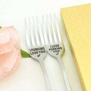 Personalized Fork Set, I Love Forking You, I Forking Love You, Engraved Fork Set, Custom Fork Set, 1st Anniversary Gift, Valentine&#39;s Gifts