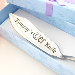 Coltello da burro in argento personalizzato, coltello personalizzato inciso, regalo per il primo anniversario, regali di Natale divertenti per il fidanzato, regali per il 21° compleanno