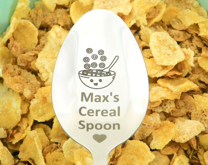 Personalized Cereal Spoon: Engraved Stainless Steel, Cute Cereal Lover Gift, Cereal Spoon Gift for Kids Teens