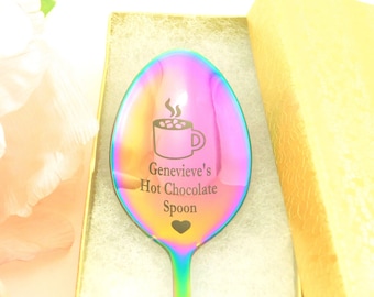 Cucchiai per cioccolata calda personalizzati, cucchiai per cioccolata calda con incisione personalizzata, cioccolata calda natalizia, regali per il 21° compleanno per lei, cucchiai per bevande calde