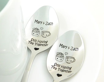 Personalized Spoons, Still Having Tea Together, Engraved Coffee Tea Spoons, 1st 10th 30th Anniversary Gifts For Couple, Couple Matching Gift