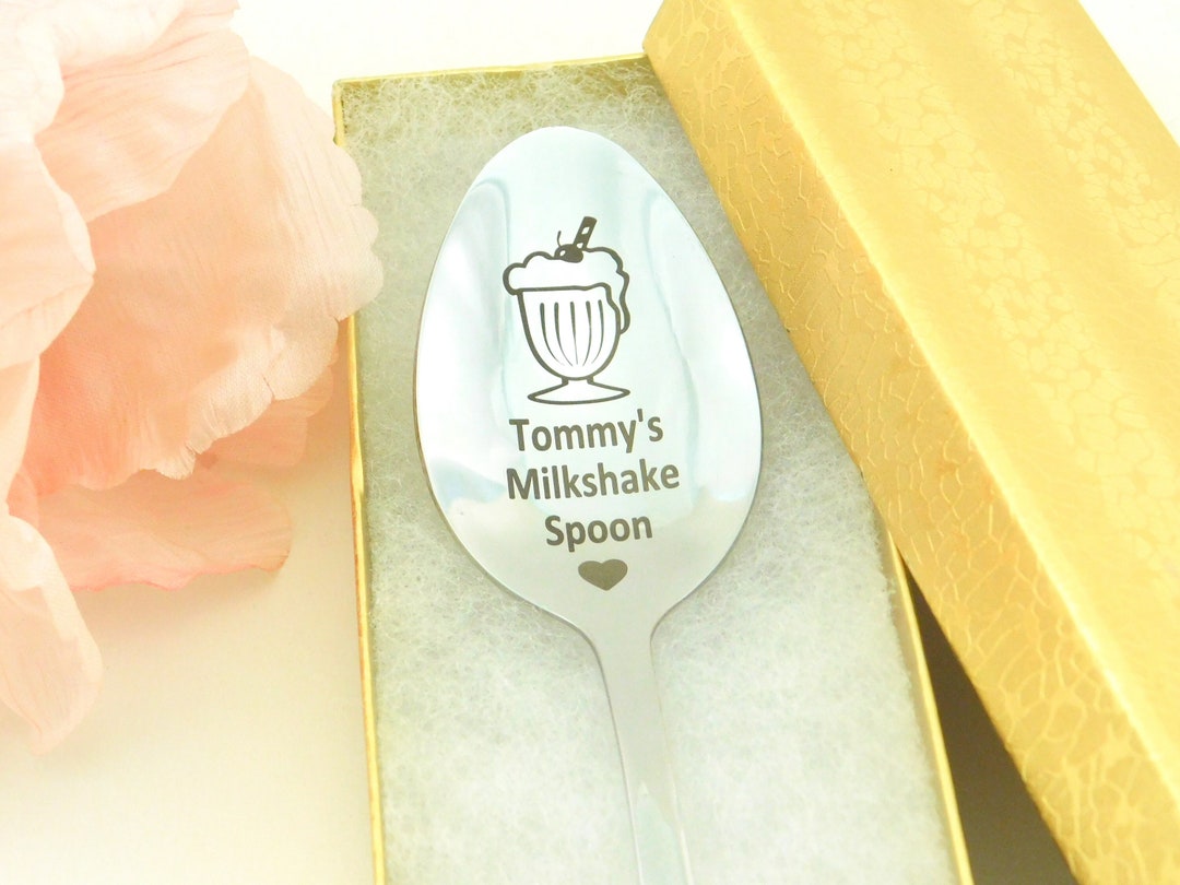 Watermark Spoon Personalized Milkshake Spoon: Engraved Stainless Steel Smoothie Spoon ...