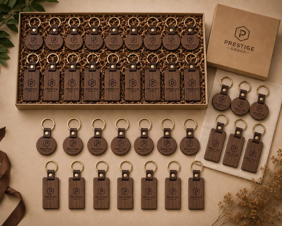 Custom Logo Walnut Wood Keychain | Bulk Corporate Gift Keychains ...