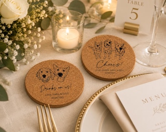 Custom Pet Wedding Coasters, Personalized Cork Coasters with Pets Portrait, Wedding Favor Gifts, Pet Portrait Wedding Coasters, Custom Pets