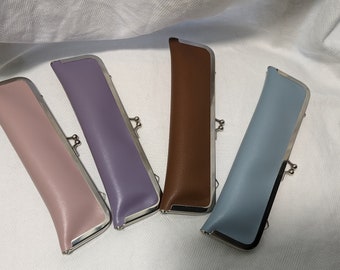 Small Kisslock pen case with vegan leather, gift for her/him