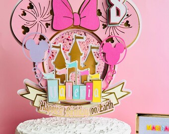 Themed Park Birthday Cake Topper, Custom Design, Glitter Shaker