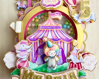 Personalized Circus Cake Topper, Carnival Birthday Party Decoration