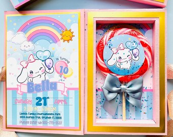 Lollipop Invitation & Favor Box Set, Personalized Birthday Party, Baby Shower, Baptism or First Communion, Cinamon roll