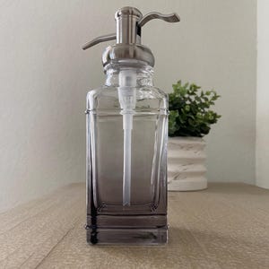 Minimalist Clear Glass + Gray Faded Bottom Soap Dispenser w/Stainless Steel Spout,Clear Dish Soap Dispensers,Timeless Home Gifts for Couples