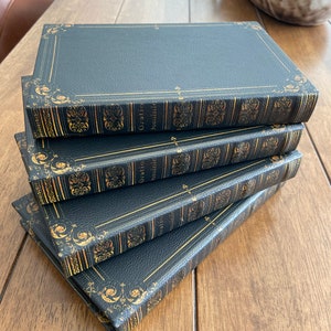 Black Antique Scroll Edge Storage Faux Book Decor,Classic Faux Leather Book Box With Gold Accents,Vintage Style Stackable Coffee Table Books image 7