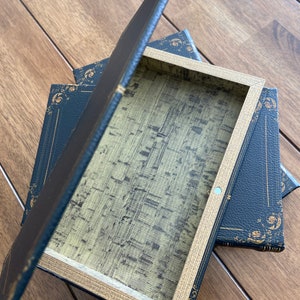 Black Antique Scroll Edge Storage Faux Book Decor,Classic Faux Leather Book Box With Gold Accents,Vintage Style Stackable Coffee Table Books image 9
