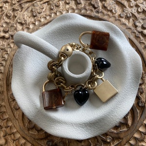 Handmade Natural White Ceramic Tea Cup Jewelry Dish Holder,Minimalist Ceramic Wavy Dish Ring Dish/Candlestick Holder Bedroom Decor,Ring Dish