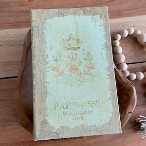 Paris 1889 Vintage Table Decor Faux Book,Vintage Faux Books,Decorative Storage Box,Mint Green Gold Coffee Table Faux Book,Antique Faux Books