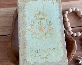 Paris 1889 Vintage Table Decor Faux Book,Vintage Faux Books,Decorative Storage Box,Mint Green Gold Coffee Table Faux Book,Antique Faux Books