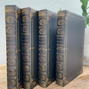 Black Antique Scroll Edge Storage Faux Book Decor,Classic Faux Leather Book Box With Gold Accents,Vintage Style Stackable Coffee Table Books