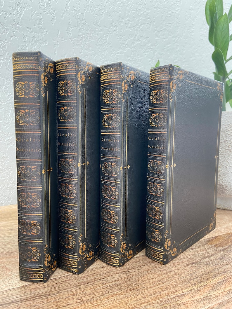 Black Antique Scroll Edge Storage Faux Book Decor,Classic Faux Leather Book Box With Gold Accents,Vintage Style Stackable Coffee Table Books image 1