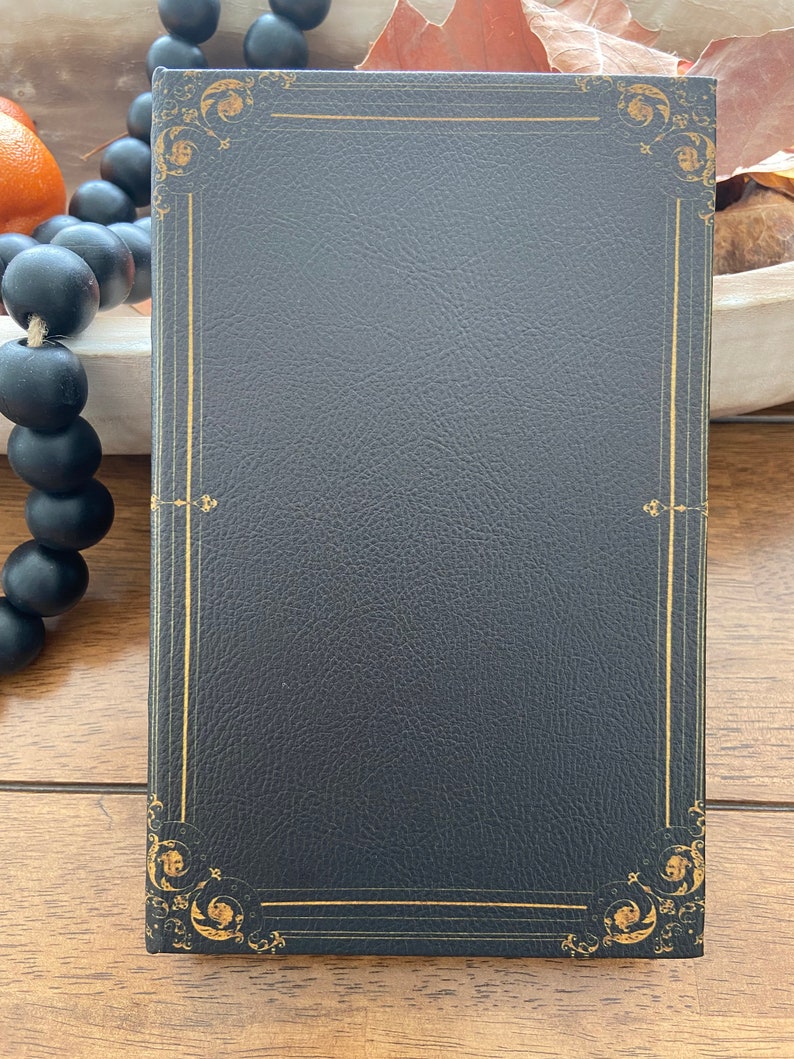 Black Antique Scroll Edge Storage Faux Book Decor,Classic Faux Leather Book Box With Gold Accents,Vintage Style Stackable Coffee Table Books image 2
