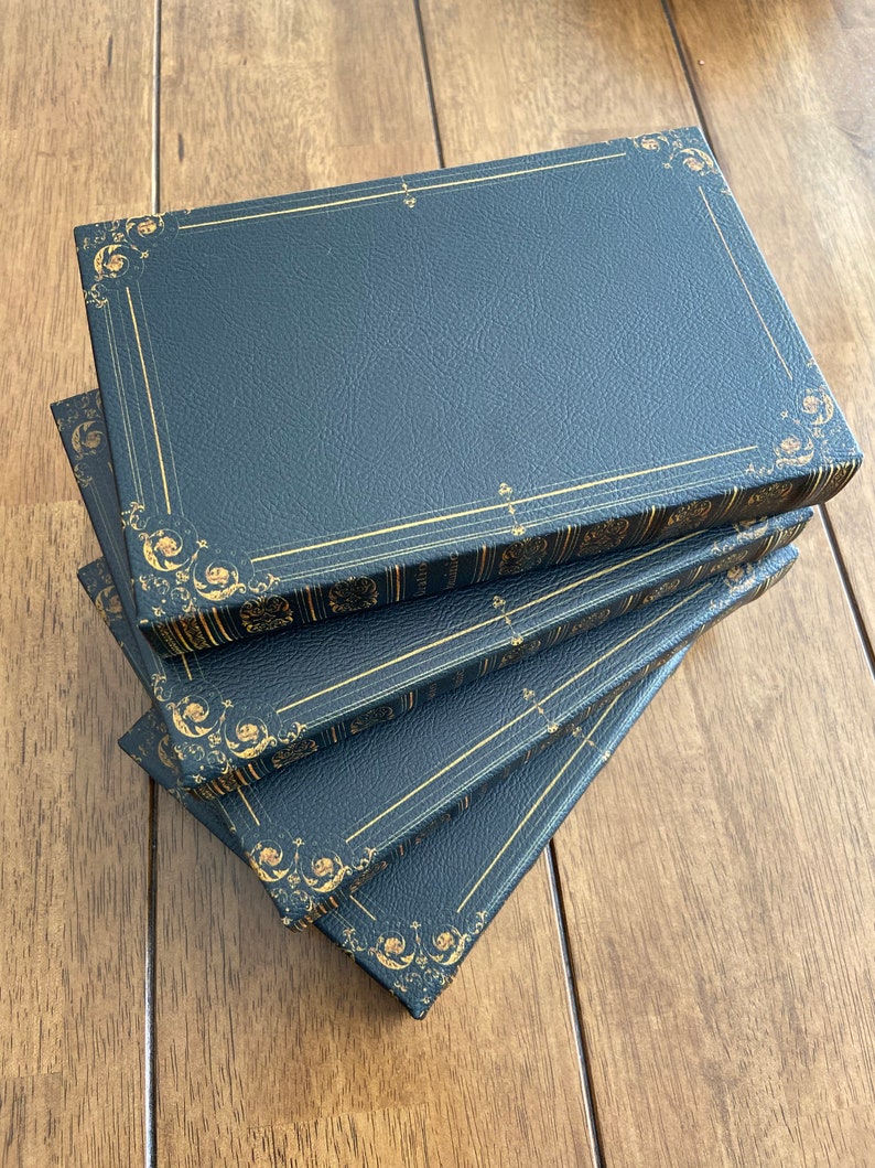 Black Antique Scroll Edge Storage Faux Book Decor,Classic Faux Leather Book Box With Gold Accents,Vintage Style Stackable Coffee Table Books image 8
