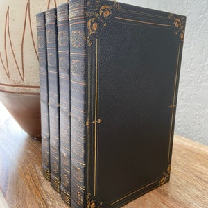 Black Antique Scroll Edge Storage Faux Book Decor,Classic Faux Leather Book Box With Gold Accents,Vintage Style Stackable Coffee Table Books image 6