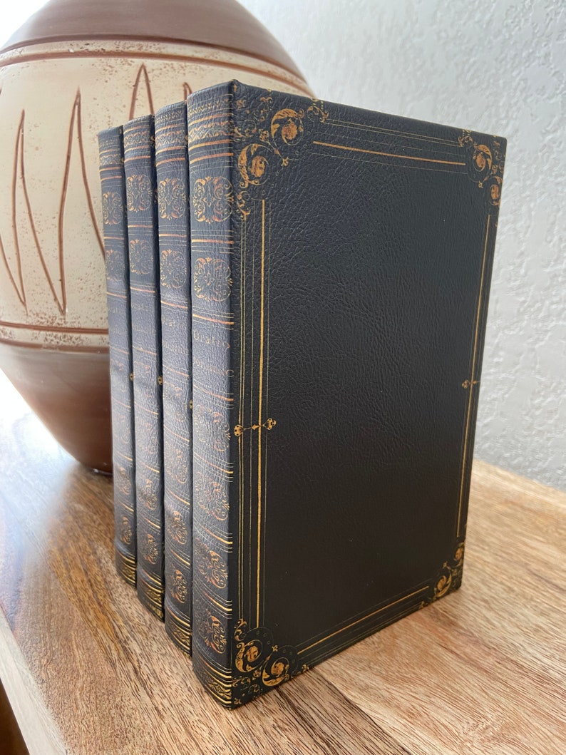 Black Antique Scroll Edge Storage Faux Book Decor,Classic Faux Leather Book Box With Gold Accents,Vintage Style Stackable Coffee Table Books image 6