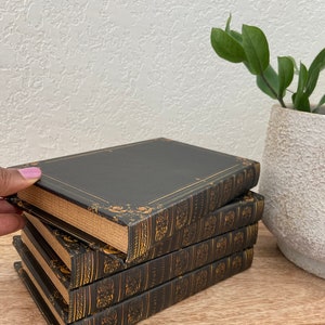 Black Antique Scroll Edge Storage Faux Book Decor,Classic Faux Leather Book Box With Gold Accents,Vintage Style Stackable Coffee Table Books image 4