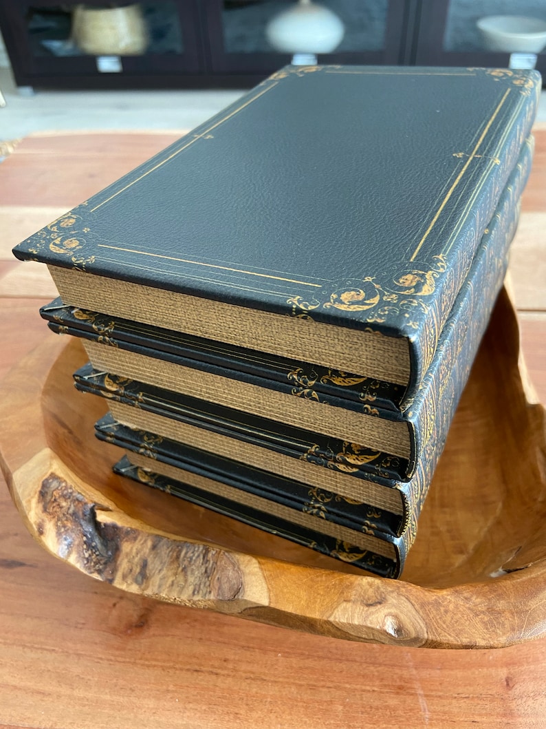 Black Antique Scroll Edge Storage Faux Book Decor,Classic Faux Leather Book Box With Gold Accents,Vintage Style Stackable Coffee Table Books image 10