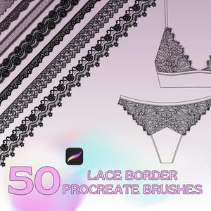 50 Procreate lace border brushes | Lingerie Procreate brushes | Decorative lace trim | Realistic lace brushes