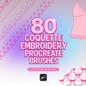 80 Coquette Broderi Spets Procreate Penslar och Stämplar | Kläder Modedesign