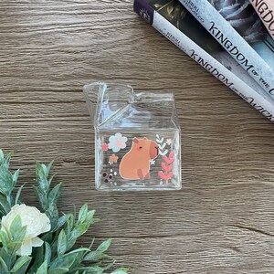 Cute Capybara with Flowers Glass Milk Carton Cup, Vase, Spring, Summer, Girly, Kawaii, Coquette, Coffee Creamer, Juice, 12oz
