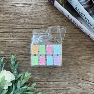 Cute Rainbow Gummy Bear Glass Milk Carton Cup, Vase, Coffee Creamer, Juice, Spring, Summer, Girly, Coquette, Colorful, Y2K, 12oz