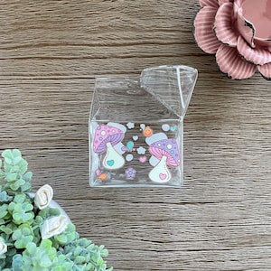 Cute Retro Mushroom Glass Milk Carton Cup, Flowers, Spring, Summer, Girly, Hippie, Coquette, Colorful, Y2K, Hearts, 12oz