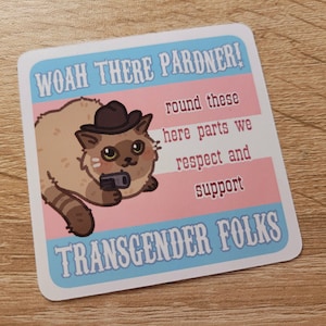 Trans Rights Cowboy Kitty Sticker