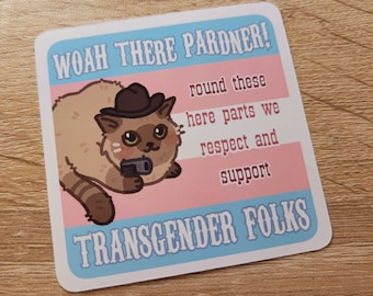Trans Rights Cowboy Kitty Sticker