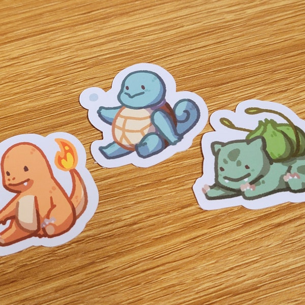 Kanto Starter Pokémon Stickers | Charmander, Squirtle, Bulbasaur