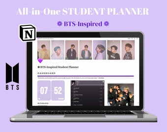 student planner notion template Student Notion Planner, BTS-inspired, Bts, College Notion Template, Digital Planner, School Digital Notion Planner (DIGITAL DOWNLOAD)