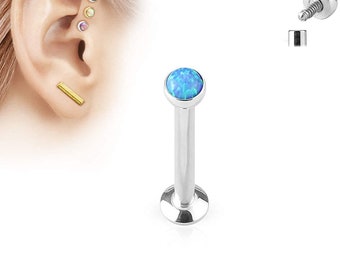 Straight Flat Back Barbell Flat Top Opal Stone PressFit Surgical steel 16G (1.2*8*3MM) TL/OPAL/1