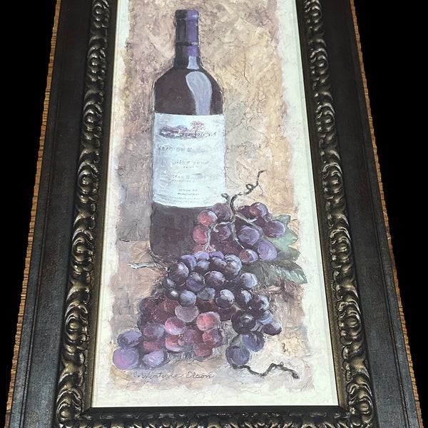 Bottle of Wine and Grapes by C. Winterle Olson Antique Framed Signed C/2/3/11