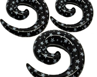 Black Spiral With Stars Tapers / Hangers / Straight Acrylic 2 Pieces (1 Pair) (B/1/2/46)