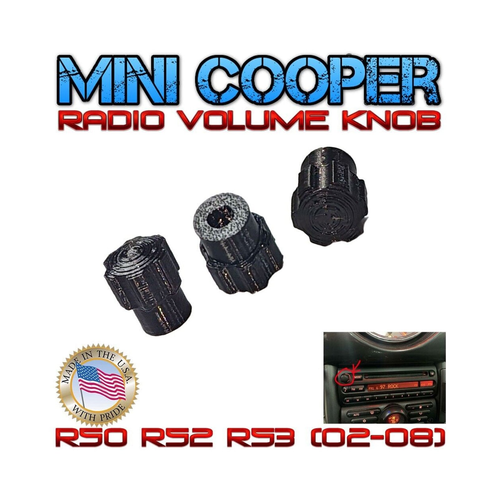 Mini Cooper Radio Volume Knob 3D PRINTED 65129127000 02 08 R50 R52