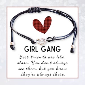 Bff bracelet, Girl gang bracelet, Love knot silver charm, Best friend bracelet for 4 girls, Black rope string band, Group of besties jewelry