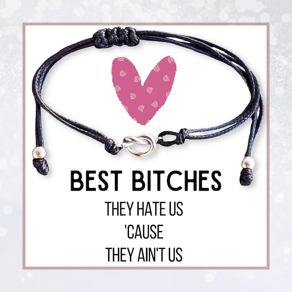 Best bitches gifts for women, Love knot charm, Soul sister bracelet, Profanity gift, Badass Girl gang bracelets, Bad ass besties jewelry