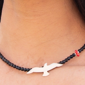 Sterling Silver Seagull Pendant Necklace with Onyx Beads | Unique Holiday Jewelry | Meaningful Gift for Mothers and Nature Lovers