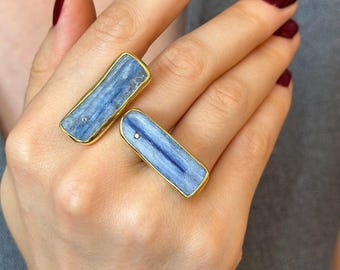 Kyanite Gemstone Silver Chunky Ring, Statement Ring Gift For Mum, Unique Jewellery