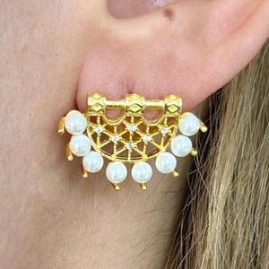 Pearl Earrings in 925 Sterling Silver Gold Plated | Natural Freshwater Pearls | Elegant Pearl Jewelry | Unique Silver Pearl Earrings