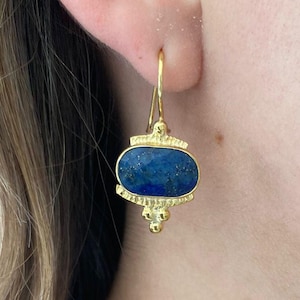 Lapis Lazuli Gemstone Earrings Natural Stone | 925 Sterling Silver Gold-Plated | Handmade Gift for Her Elegant Jewelry Design