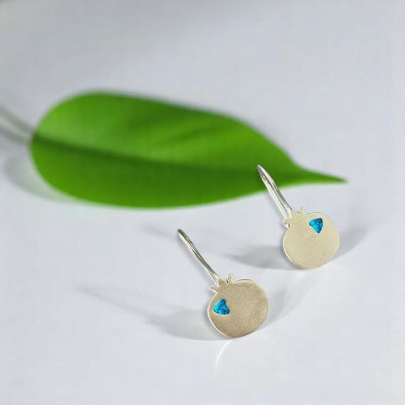 Silver Pomegranate Earrings Dangle Drop Fish Hook Clasp Earrings