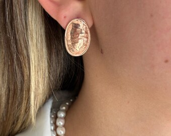 Chunky Silver Earrings Rose Gold Plated, Big Stud Earrings Gift For Mum