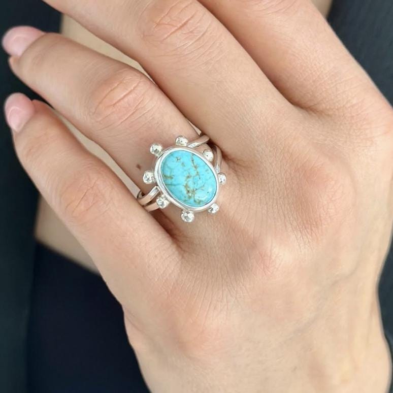 Sterling Silver Adjustable Turquoise Ring | Handmade I'm Thoughtful Design | Perfect Gift for Her | Beautiful Jewelry for Women